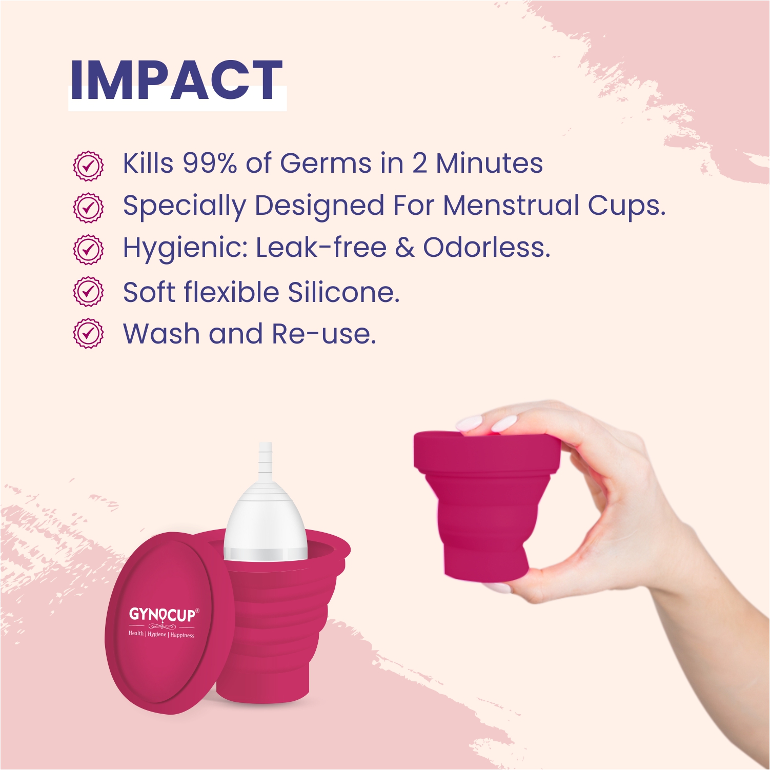 GynoCup Collapsible Silicone Cup Menstrual Cup Sterilizer | Kills 99% Of Germs In 2 Minutes | Microw