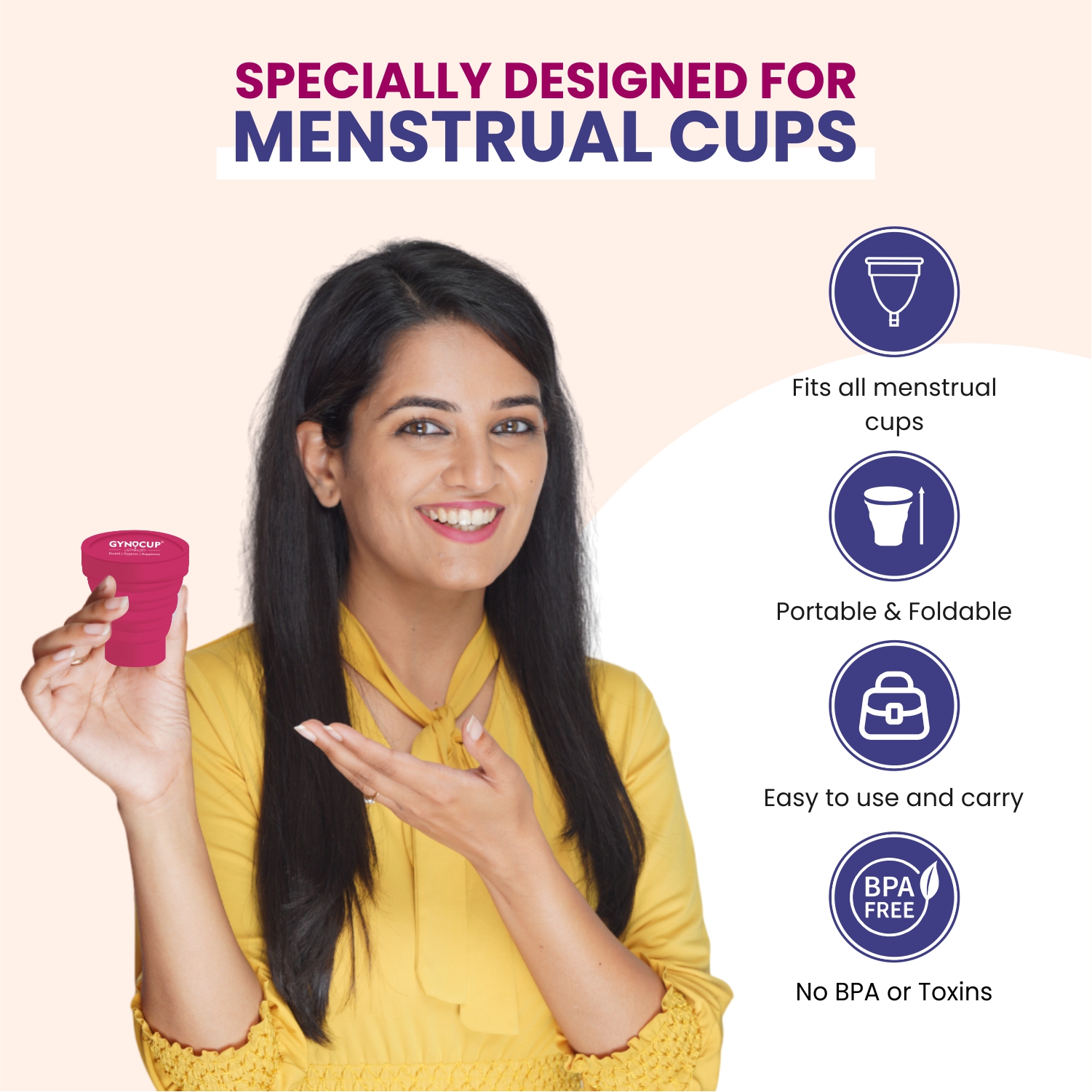 GynoCup Collapsible Silicone Cup Menstrual Cup Sterilizer | Kills 99% Of Germs In 2 Minutes | Microw