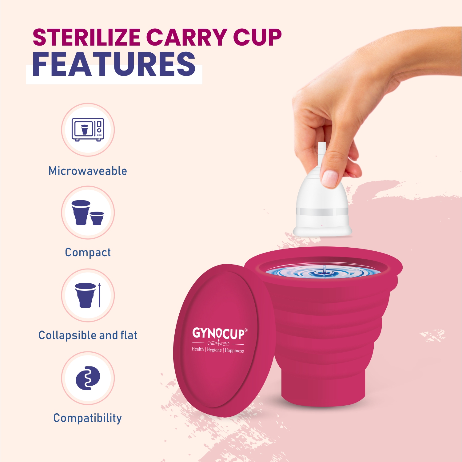 GynoCup Collapsible Silicone Cup Menstrual Cup Sterilizer | Kills 99% Of Germs In 2 Minutes | Microw