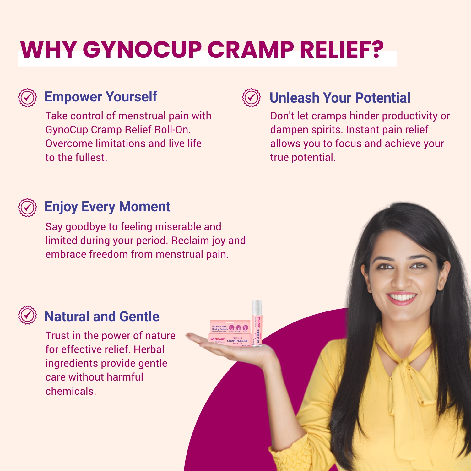 GynoCup Feminine Cramp Relief Roll On All In One (Periods, Lower Back Pain & Body Pain)