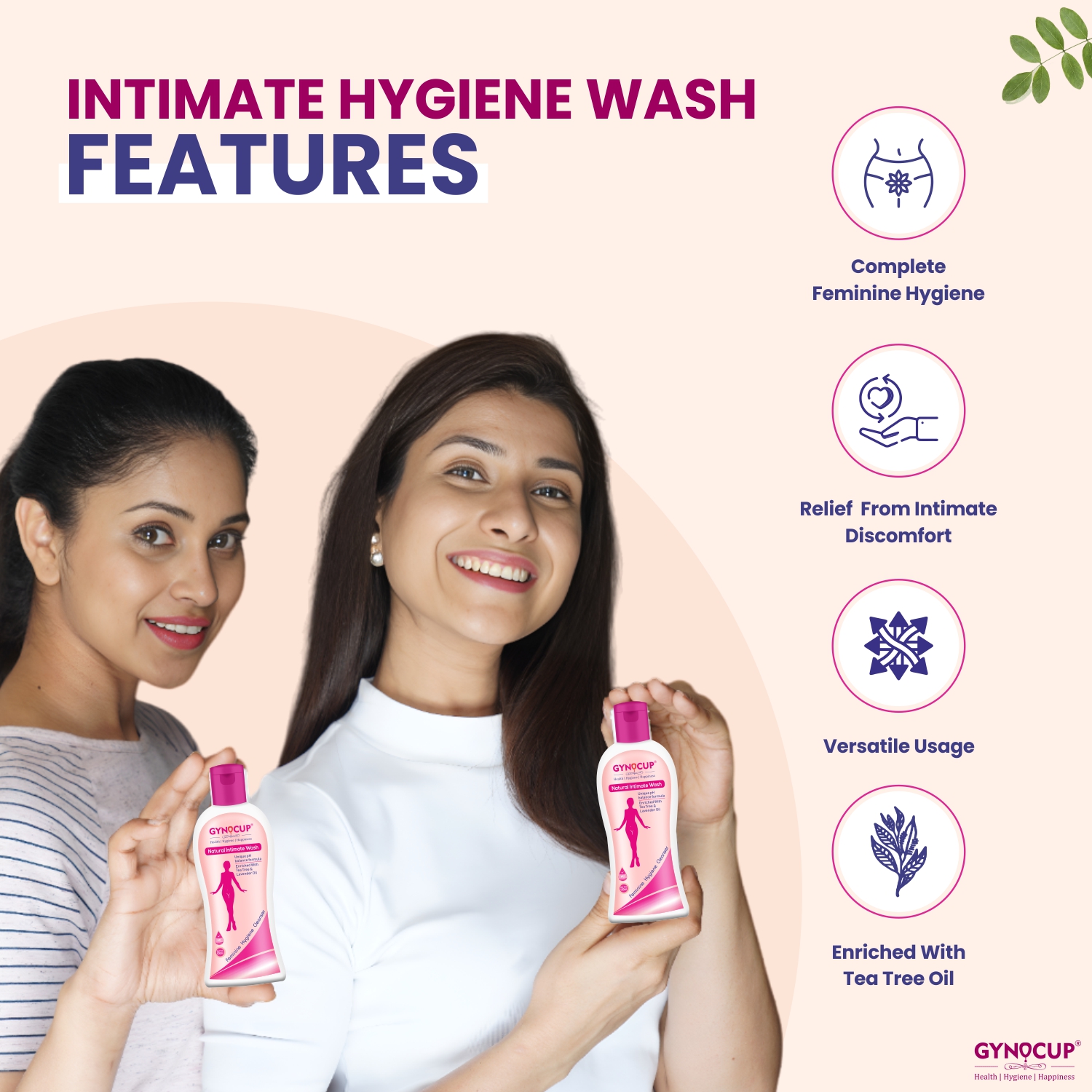 GynoCup Intimate Wash For Women, Enriched With Tea Tree Oil & Aloe Vera Extract, PH Balanced, 100ml