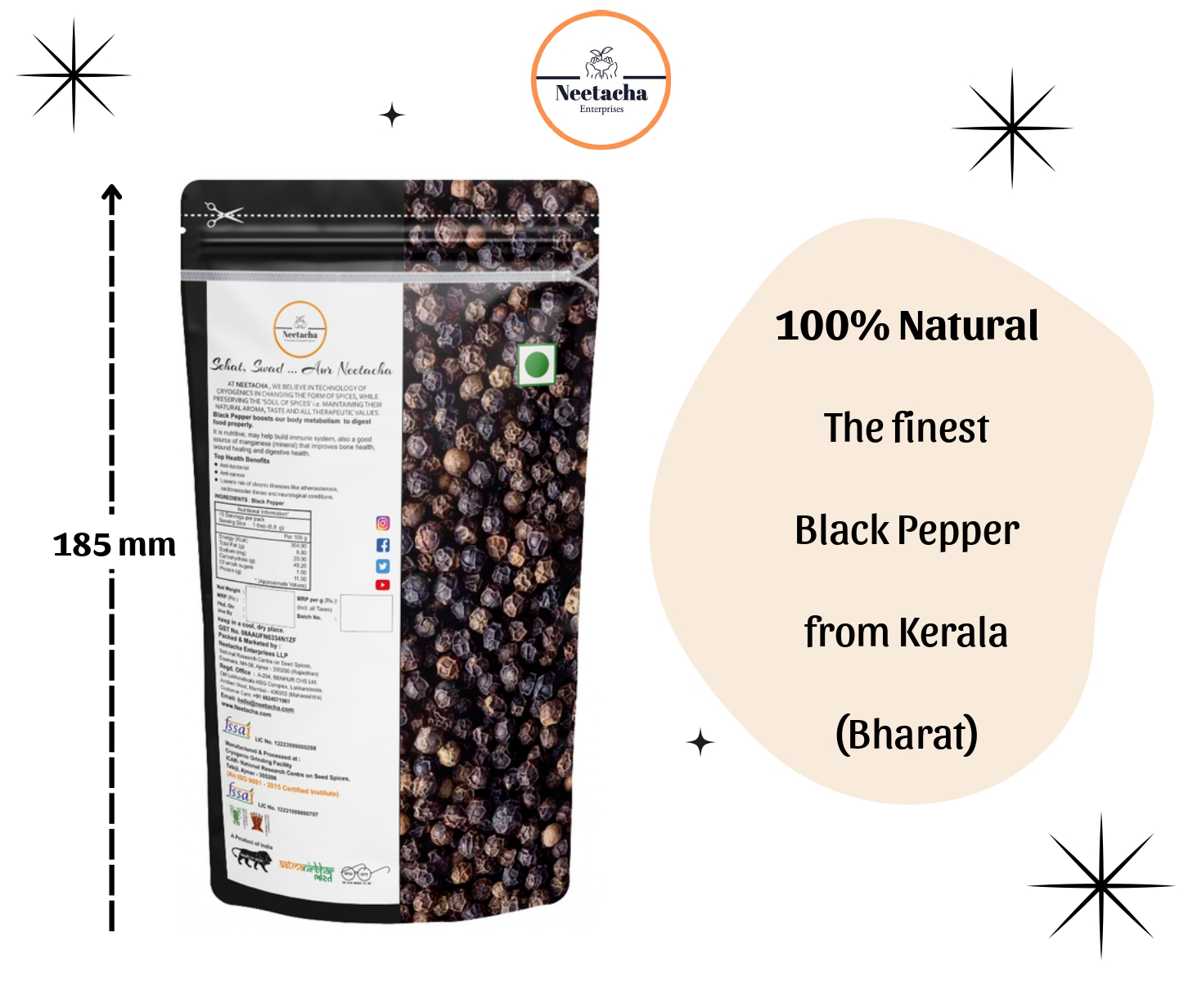 NEETACHA Premium Cryogenic Black Pepper Powder I 100g