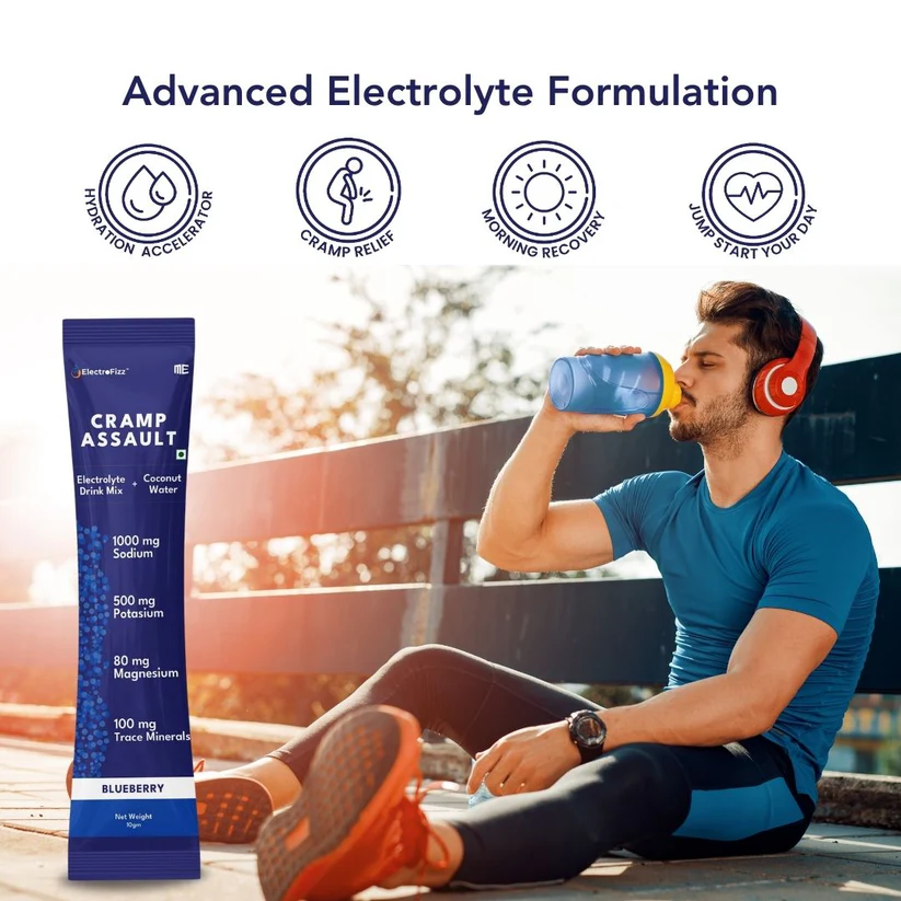 ElectroFizz Zero-Sugar Electrolyte-Cramp Assault-Hydration Powder- Blueberry Flavour- 30 Sticks