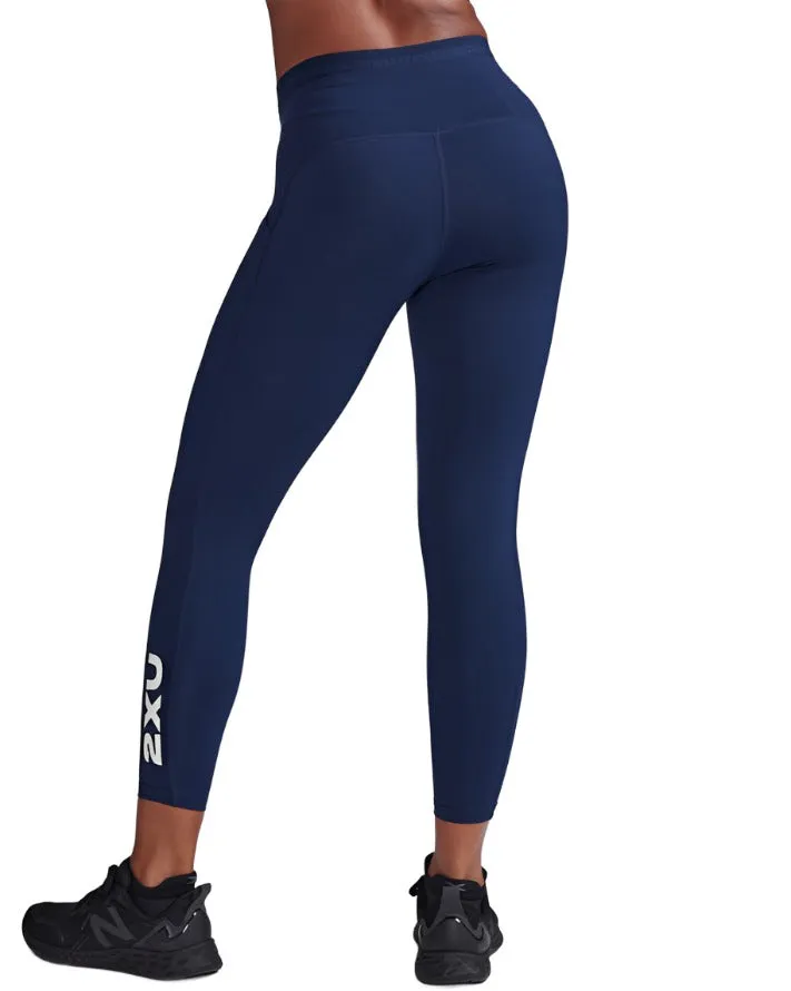 2XU Form Stash Hi-Rise Compression 7/8 Tights-Midnight/White WA6908B