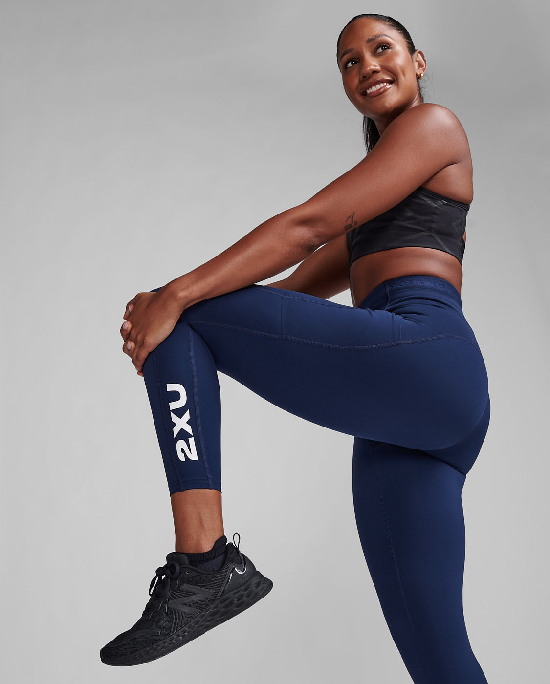 2XU Form Stash Hi-Rise Compression 7/8 Tights-Midnight/White WA6908B