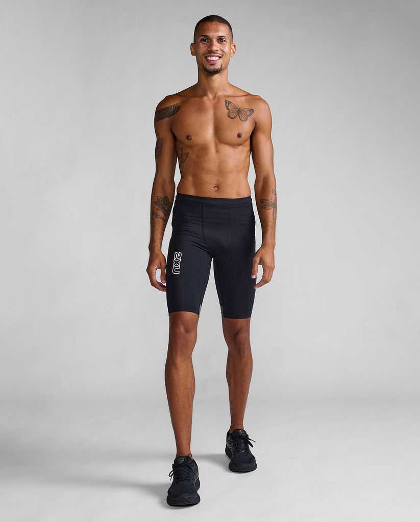 2XU Light Speed React Cycling Compression Shorts-Black/White Reflective MA7050B