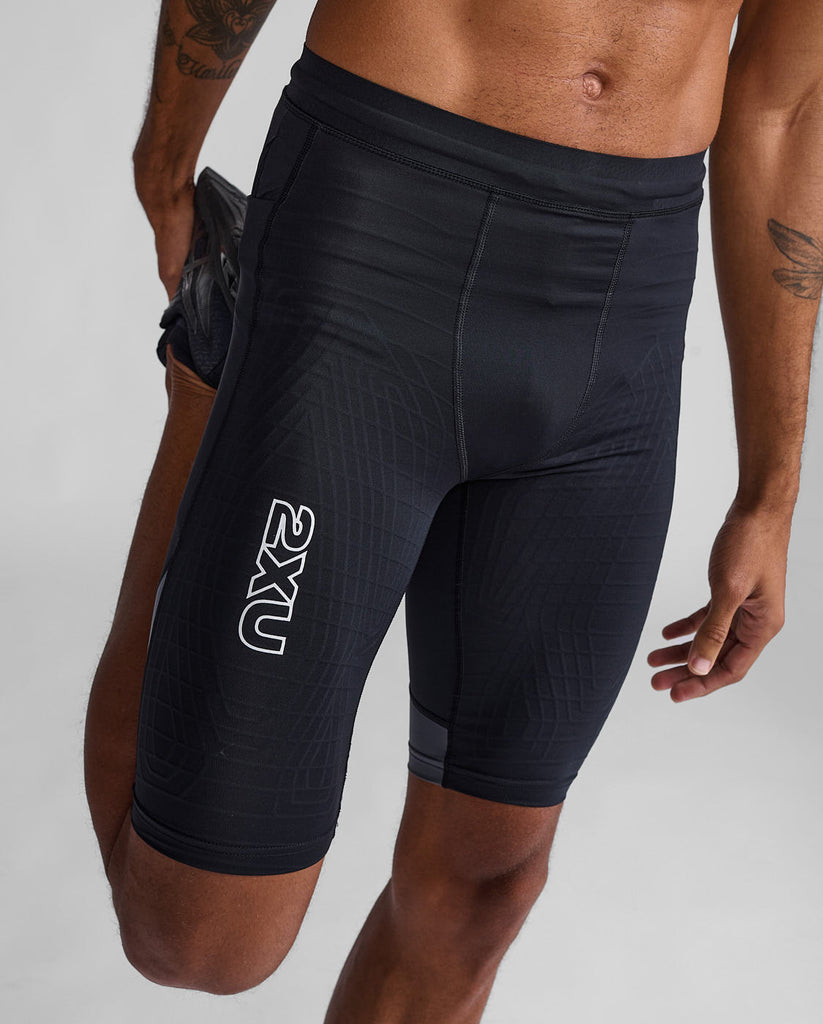 2XU Light Speed React Cycling Compression Shorts-Black/White Reflective MA7050B