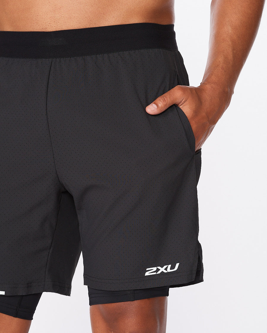 2XU Aero 2-in-1 7Inch Shorts Black/Silver Reflective MR6536B 