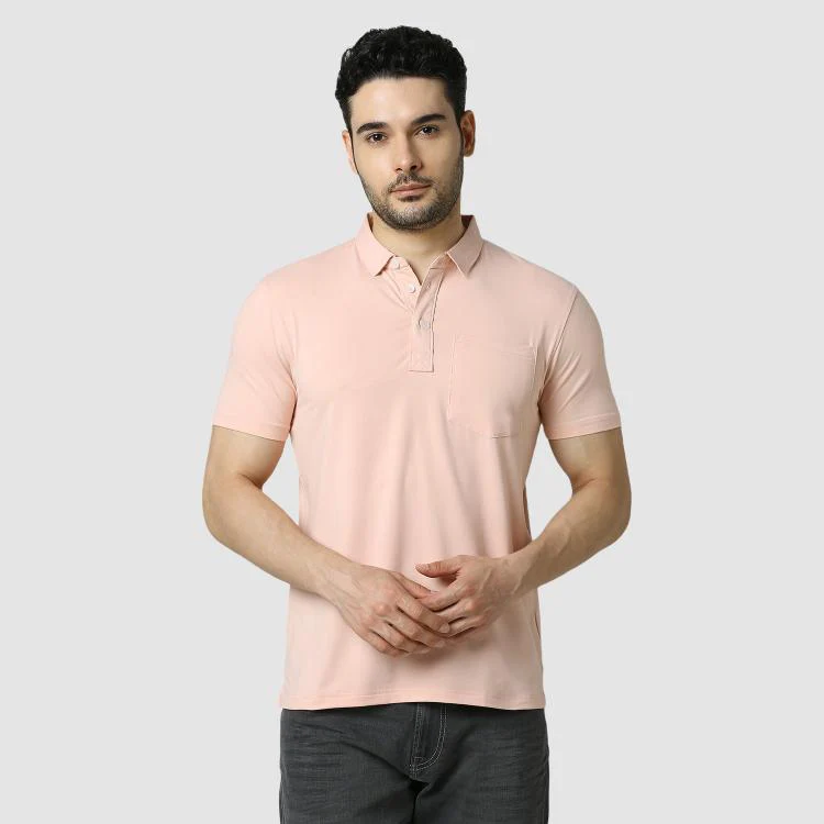 Unirec Feather Touch Solid Army Polo T-shirt Collar With Pocket For Men (Peach)