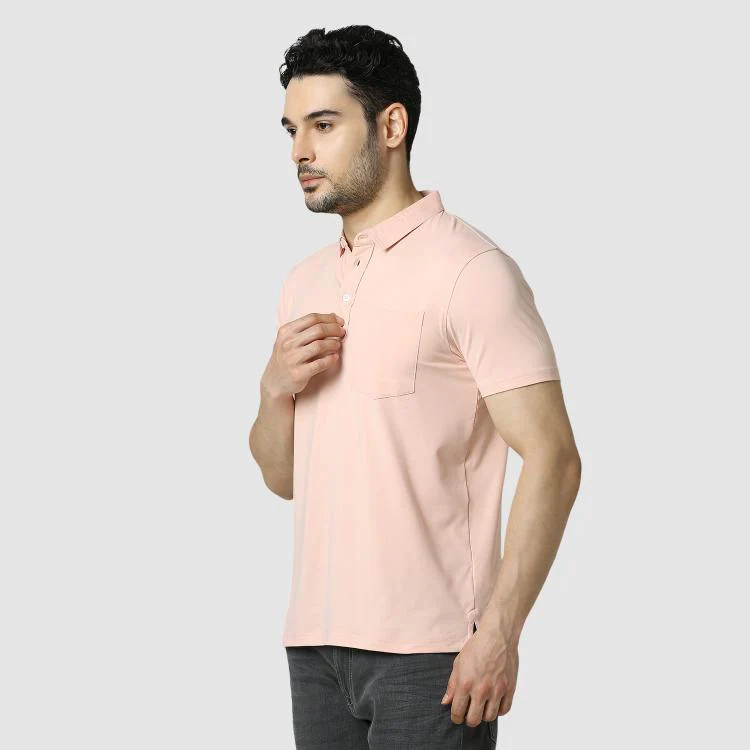 Unirec Feather Touch Solid Army Polo T-shirt Collar With Pocket For Men (Peach)