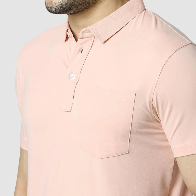 Unirec Feather Touch Solid Army Polo T-shirt Collar With Pocket For Men (Peach)