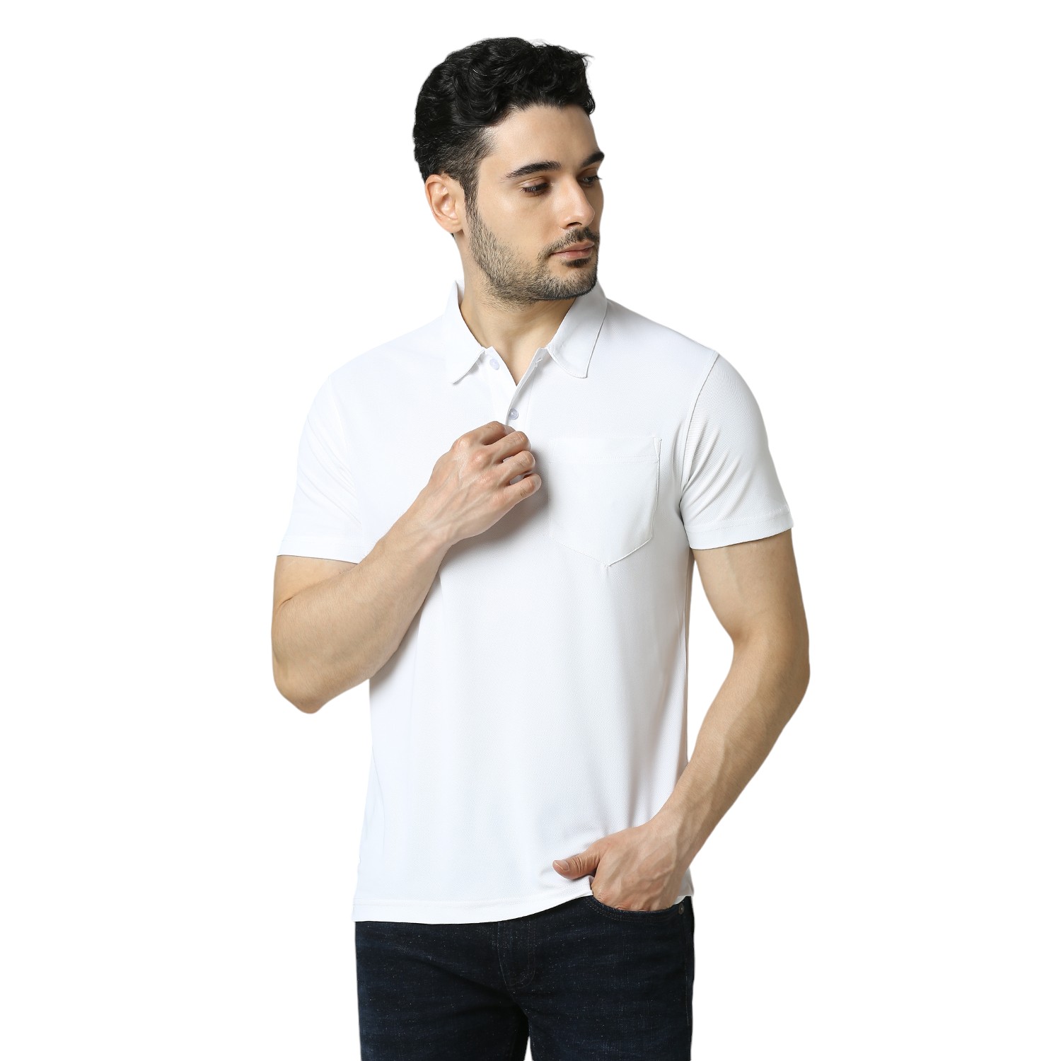 Unirec | Matte Polo Collar With Pocket Solid Half Sleeves T-Shirt For Men