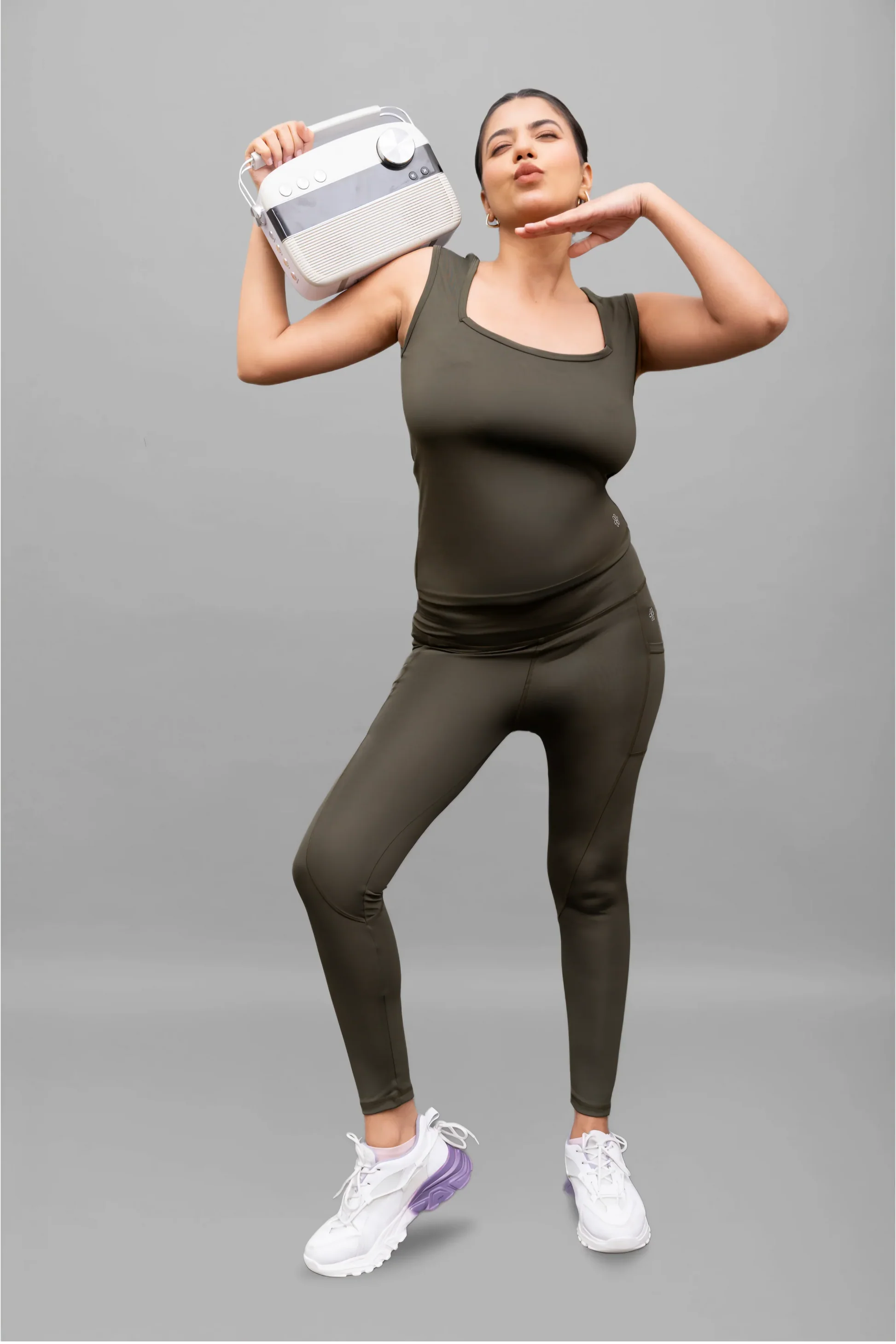 RiACTIVE Elle Woodland-Olive Triangular Neck Tank-Lite