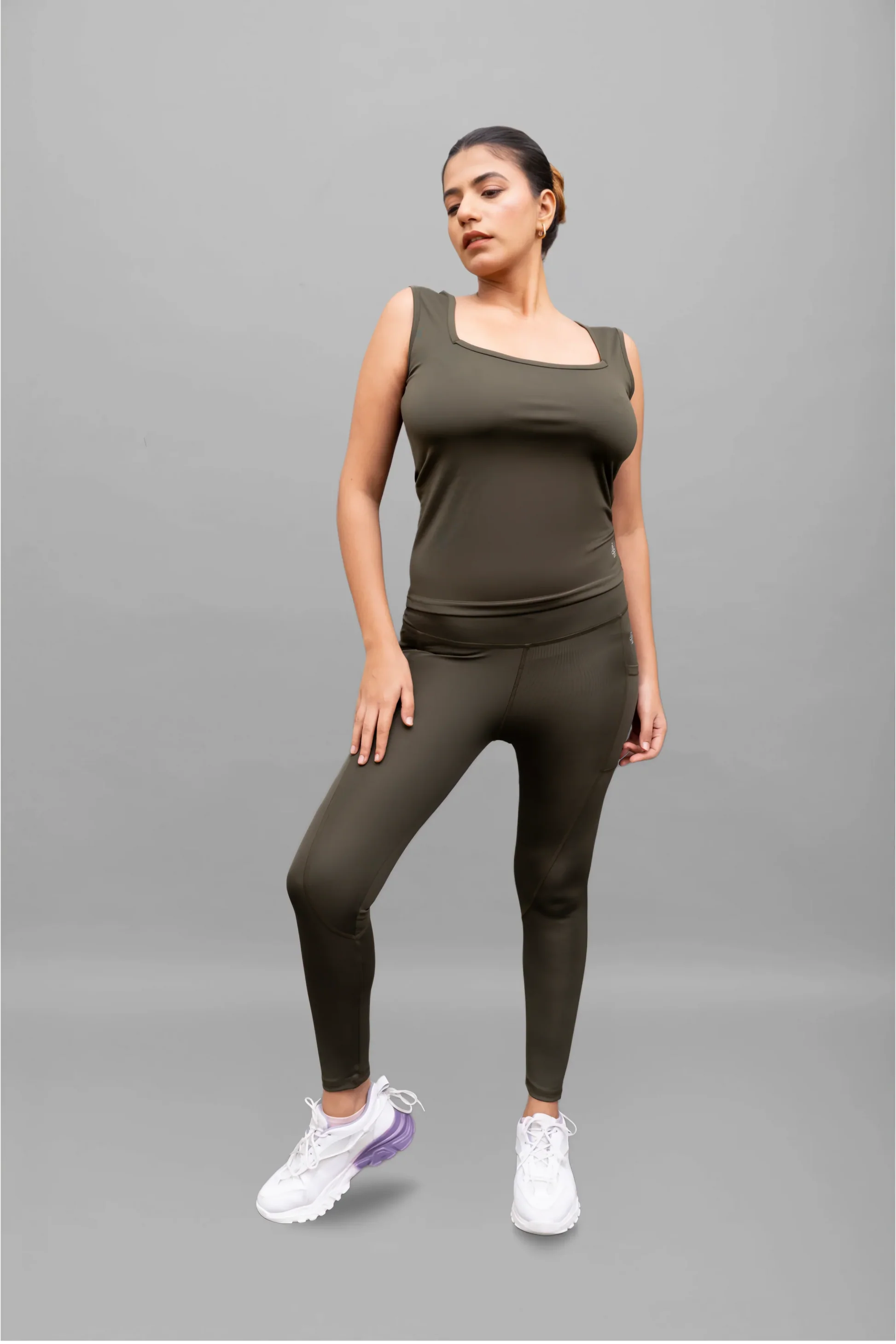 RiACTIVE Elle Woodland-Olive Triangular Neck Tank-Lite