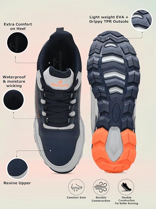 Impakto TerrainMax Trekking & Hiking Shoes (Grey & Navy Blue)
