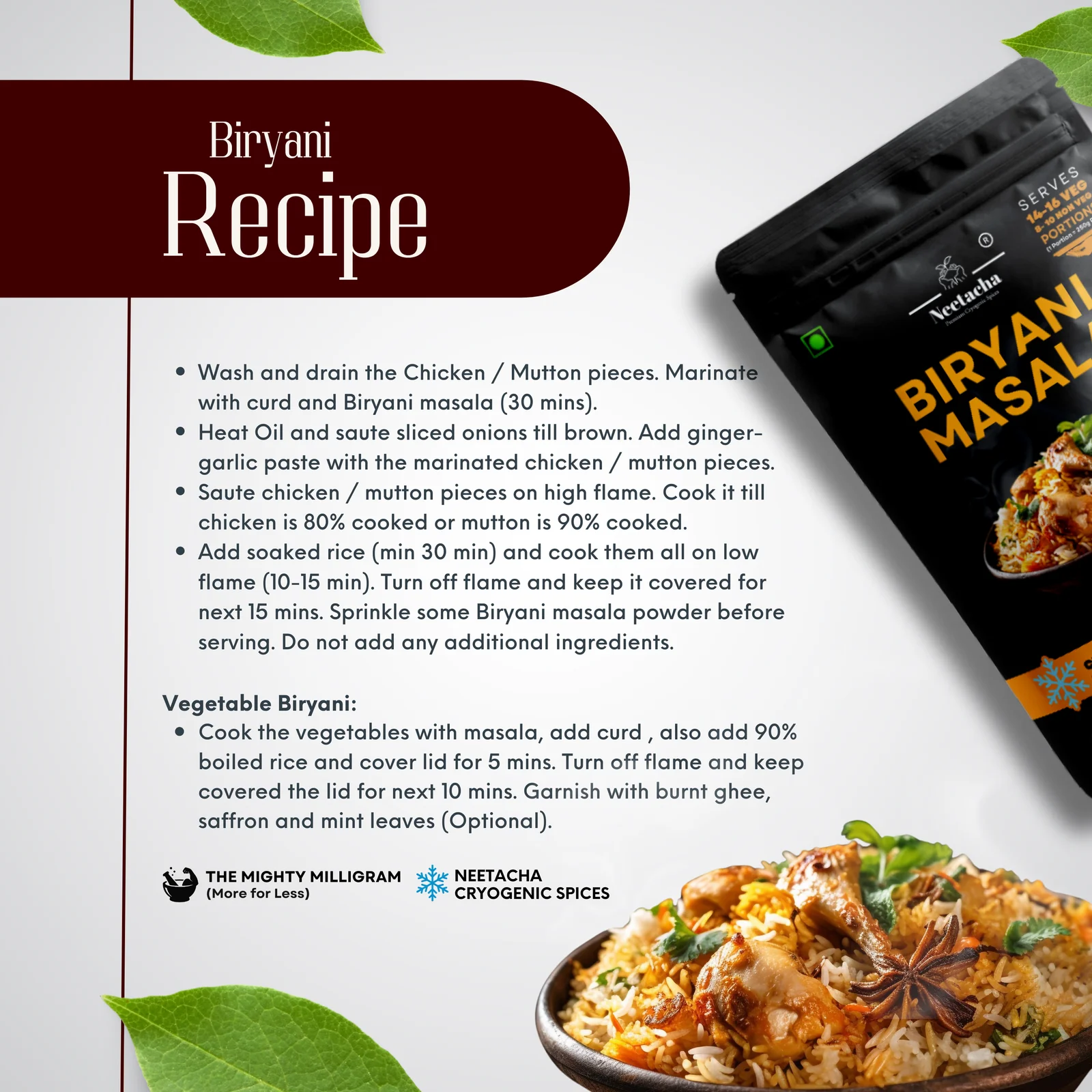 NEETACHA Premium Cryogenic Biryani Masala I 50g