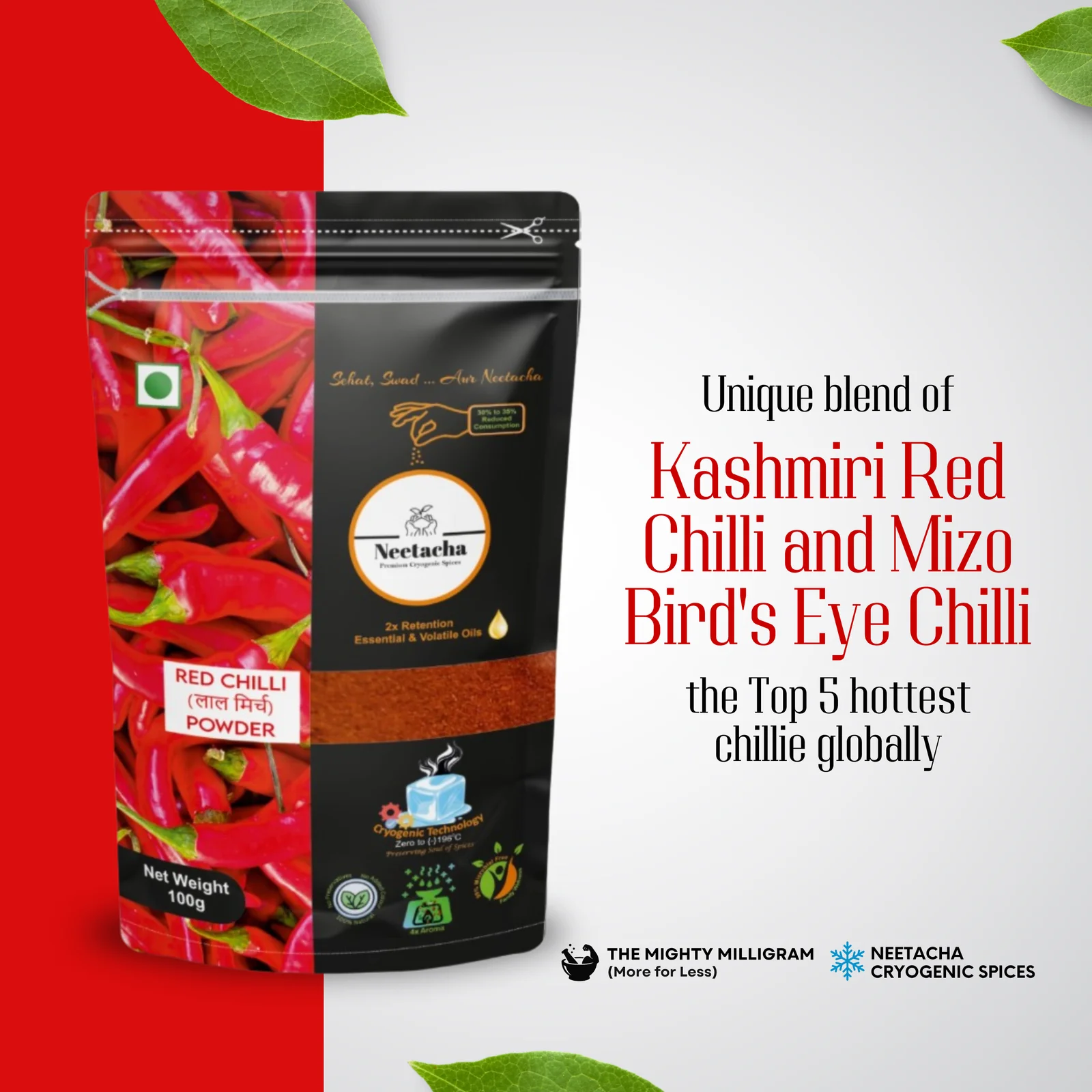NEETACHA Premium Cryogenic Red Chilli Powder I 50g
