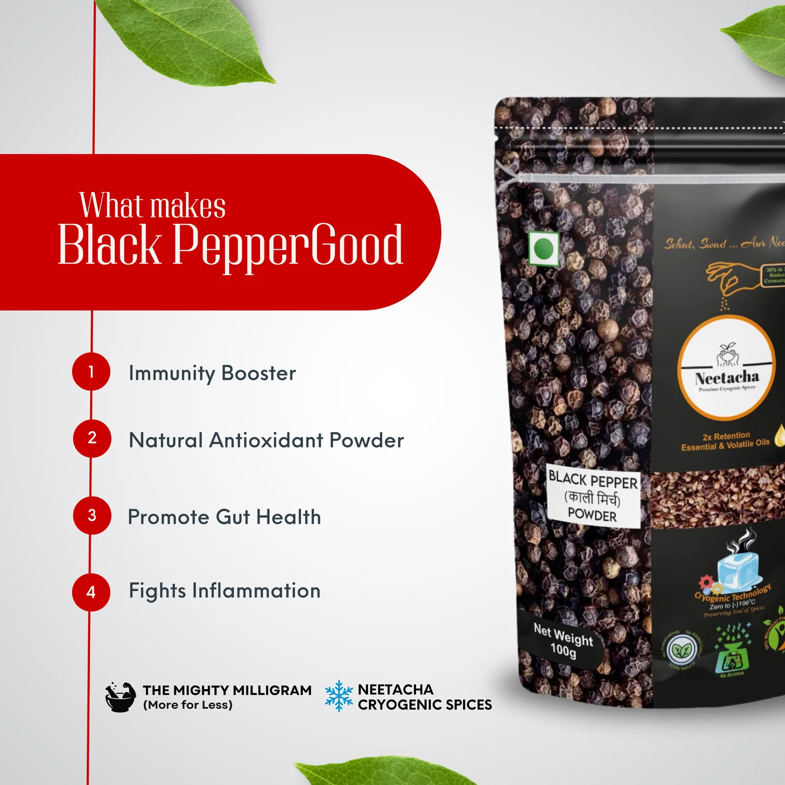 NEETACHA Premium Cryogenic Black Pepper Powder | 50g