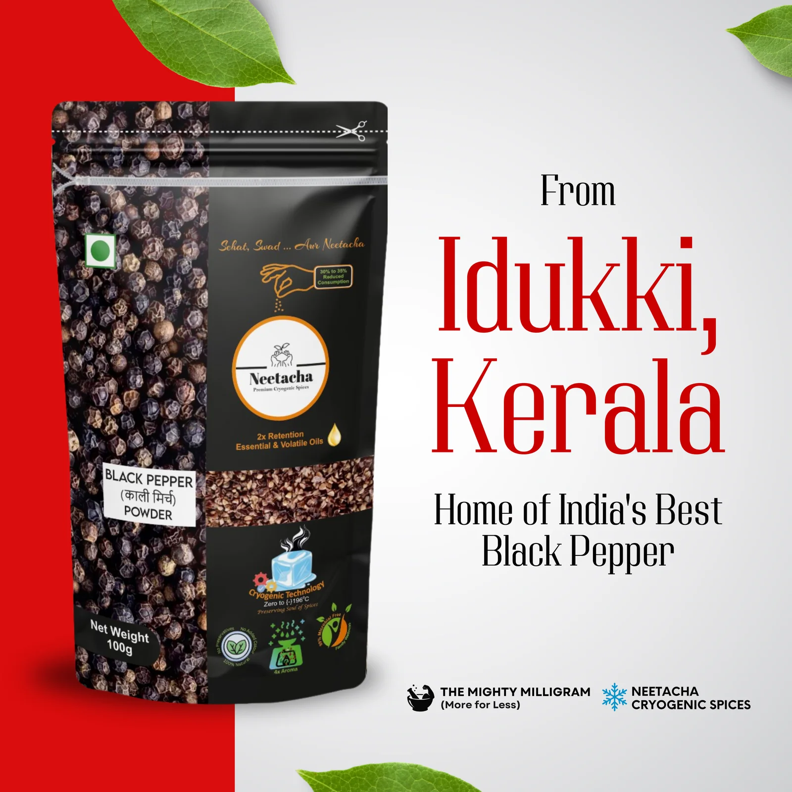 NEETACHA Premium Cryogenic Black Pepper Powder | 50g