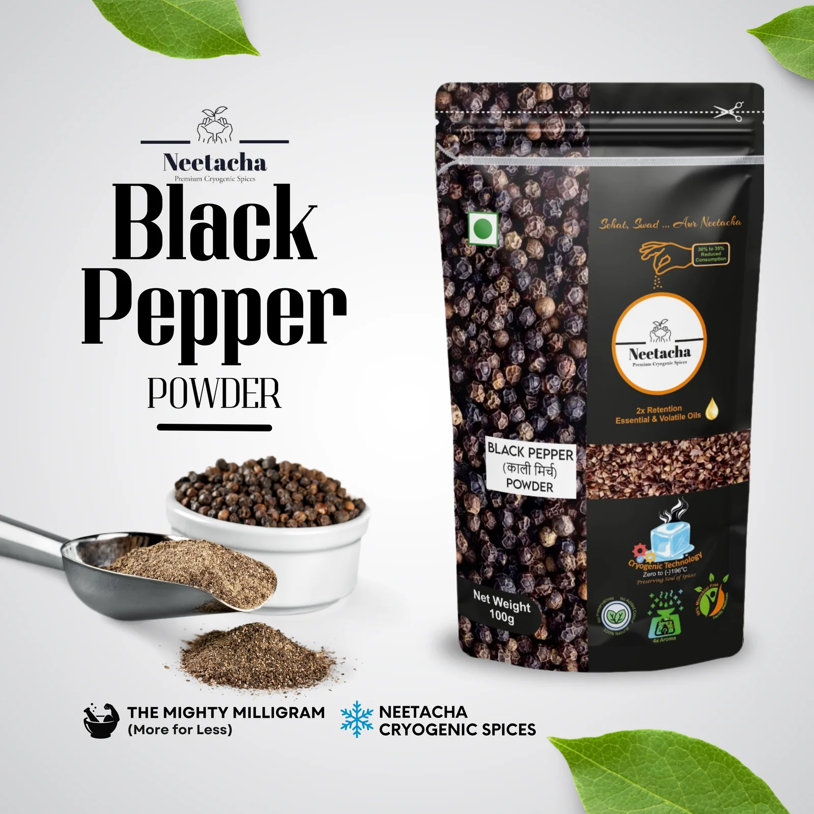 NEETACHA Premium Cryogenic Black Pepper Powder I 100g