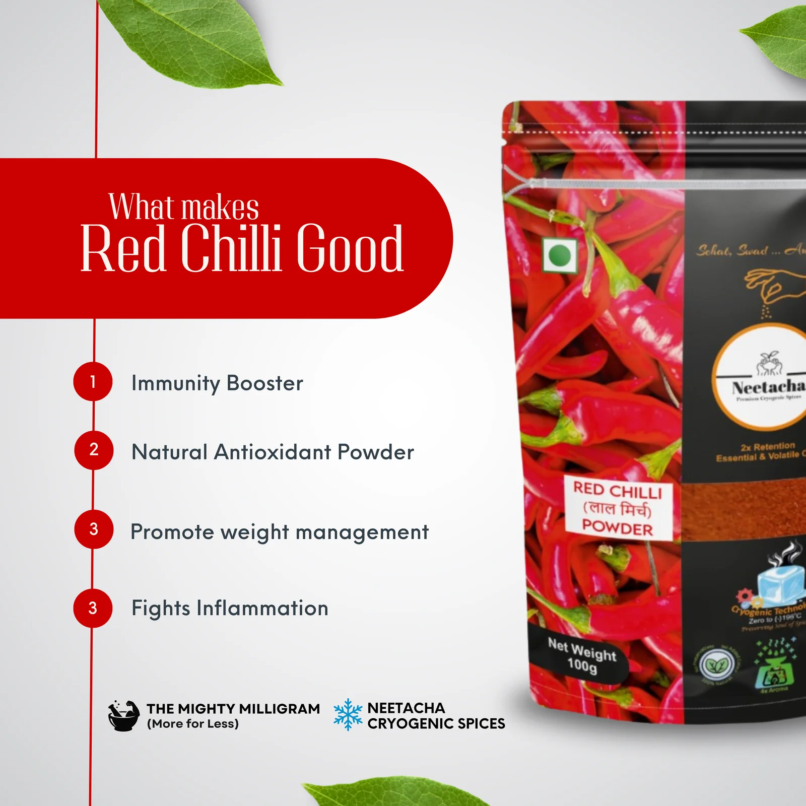 NEETACHA Premium Cryogenic Red Chilli Powder I 100g