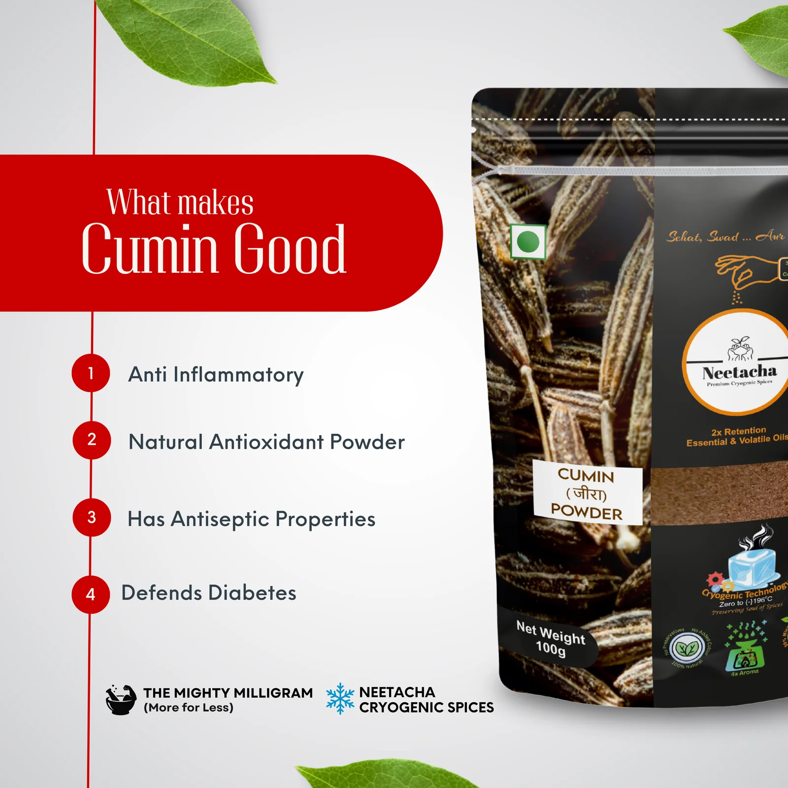 NEETACHA Premium Cryogenic Cumin Powder I 100g