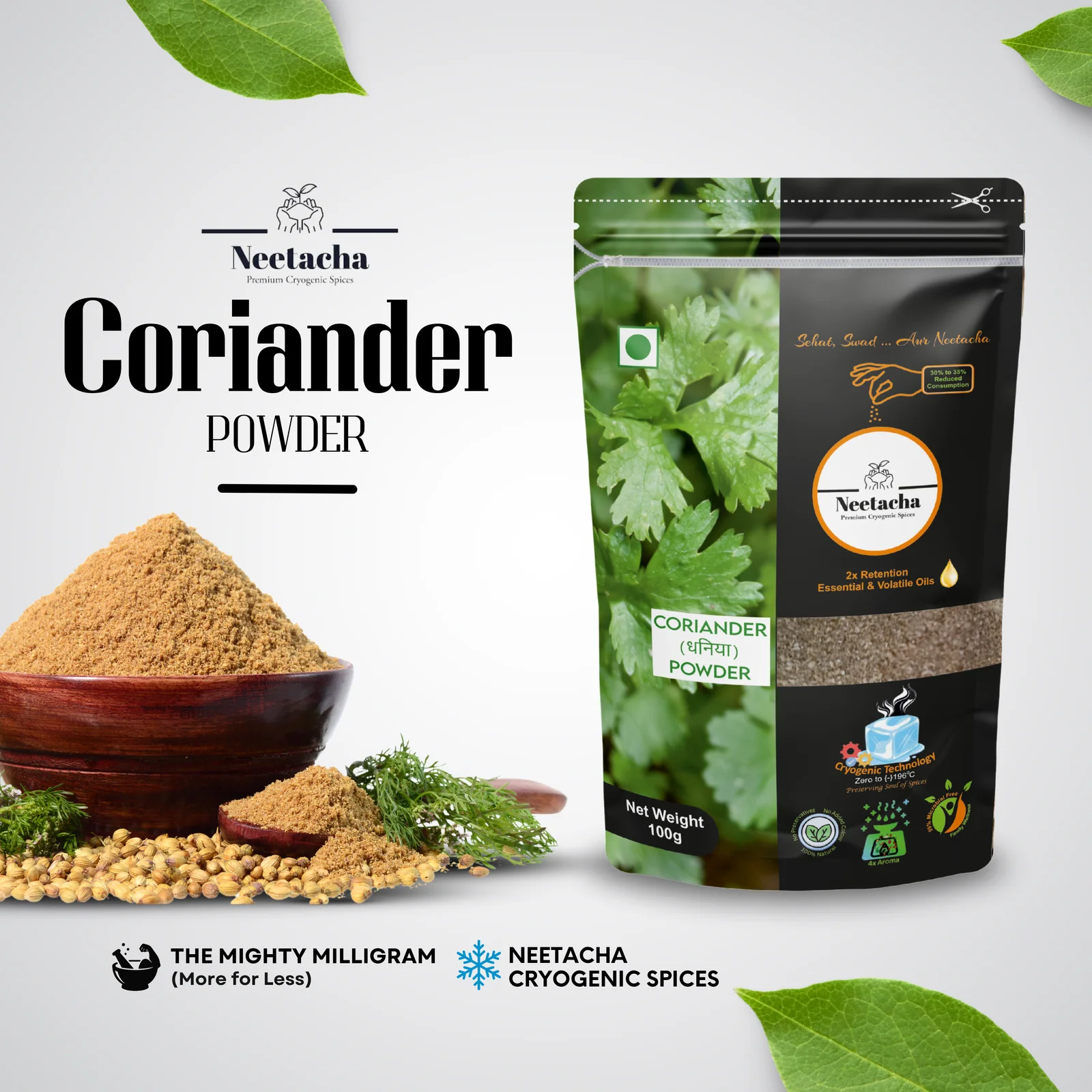 NEETACHA Premium Cryogenic Coriander (Dhaniya) Powder I 100g