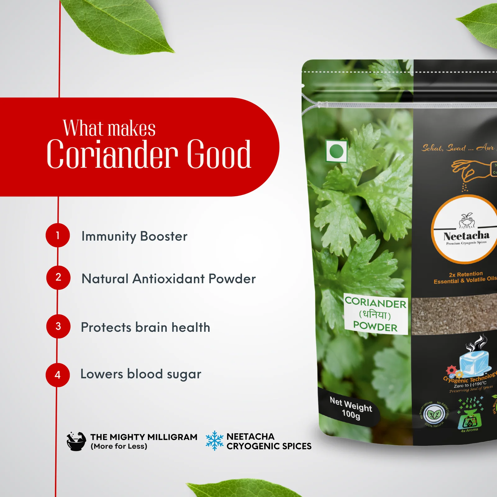 NEETACHA Premium Cryogenic Coriander (Dhaniya) Powder I 100g